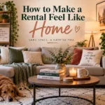 Cozy rental living room with plants, soft furnishings and renter-friendly décor ideas